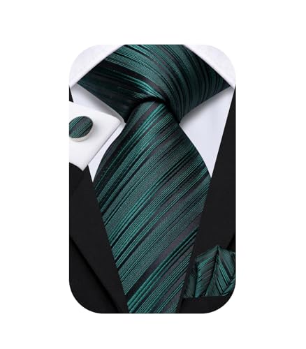 Image of Dubulle Mens Paisley Floral Silk Tie for Men Striped Necktie and Pocket Square Cufflinks Set Wedding Business