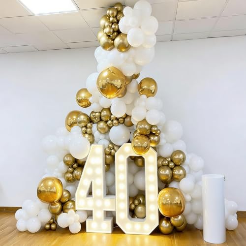 Image of White and Gold Balloons Garland Arch Kit, White and Gold Confetti Latex Balloons for Graduation, Wedding, Baby Shower, Engagement, Birthday Party Decorations