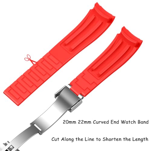 Image of Juntan 18mm 20mm 21mm 22mm Curved End Rubber Watch Band, Tapered Silicone Curved Replacement Watch Strap for Men Women with Metal Classic Diving Buckle