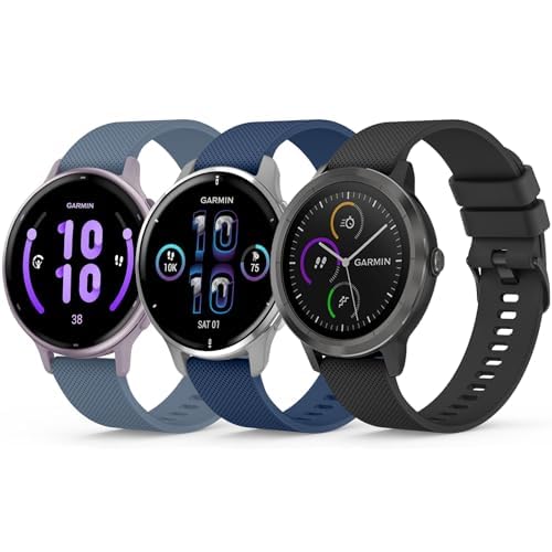 3-Pack 20mm Soft Silicone Strap for Garmin Venu Sq 2, Venu 2 Plus, Vivoactive 3, 3 Music, Forerunner 55, 645, 245