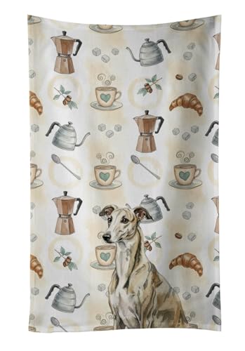 Caroline's Treasures Brindle Whippet Coffee Bar Kitchen Towel Velour Plush Front and Cotton Loop Back Machine Washable