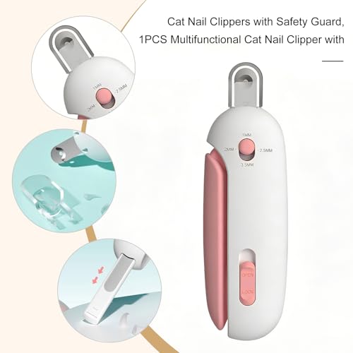 Cat Nail Clippers with Safety Guard & Adjustable Aperture, 1 Pack Stainless Steel Pet Claw Trimmer with Hidden Nail File for Kittens, Cats & Dogs – Ergonomic Grooming Tool (Pink) - Image 4