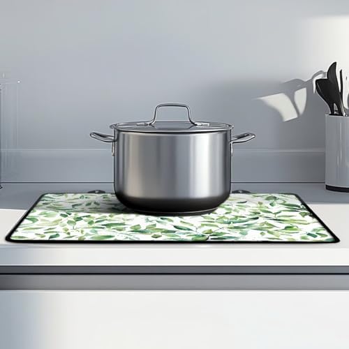 Image of Poceacles Stove Top Cover for Cooktop, Electric Stove Protector Cover Non-skid Oil-proof Induction Electric Stove Top Cover Versatile Mat Easy to Clean, Green Leaf