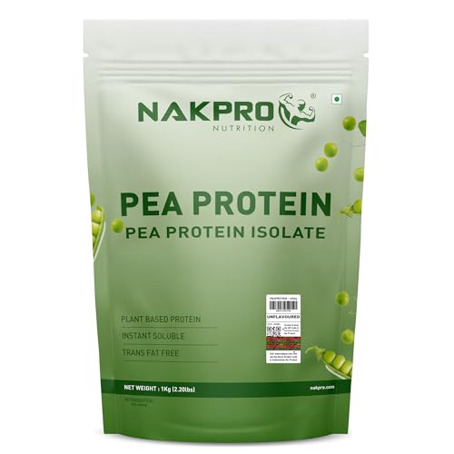 NAKPRO 100% Pea Protein Isolate Unflavoured - 1kg | 28.8g Protein 5.5g BCAA | Natural Vegan Plant Protein Powder | Easy To Digest | All Essential Amino Acids for Muscle Gain and Recovery