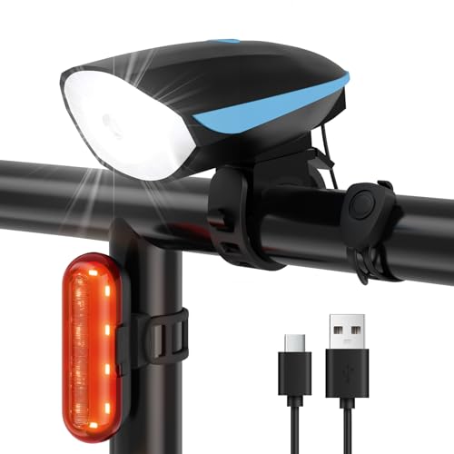 Luz Bicicleta USB Recargable LED Iluminación Bicicleta Lámpara Delantera y Trasera Faro de Bicicleta Impermeable para Ciclismo MTB Bicicleta, Bicicleta, Bicicleta Eléctrica (con Buzzer)