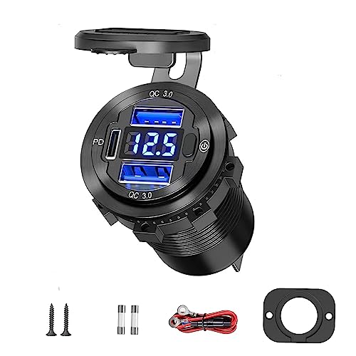 72 W Usb Outlet 12 V 5 In 1 Car Charger Socket With On/Off Switch Led Voltmetro 3 Charging Port For Rv Boat Marine Vehicle