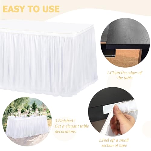 image for CoFashion 6Ft White Tulle Table Skirts for Rectangle Tables Covers Ruf