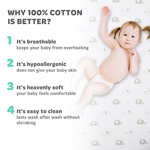 Bassinet Fitted Sheets Compatible With Halo, Fisher Price, Delta, Graco – Fits Perfectly On 15 X 33 Inch Oval, Rectangular Mattress Pad – Snuggly Soft Jersey Cotton – Elephants, Chevron – 2 Pack #TOP4