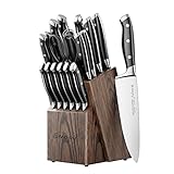 Emojoy Knife Set, 18-Piece Kitchen Knife Set with Block Wooden, Manual Sharpening for Chef Knife Set