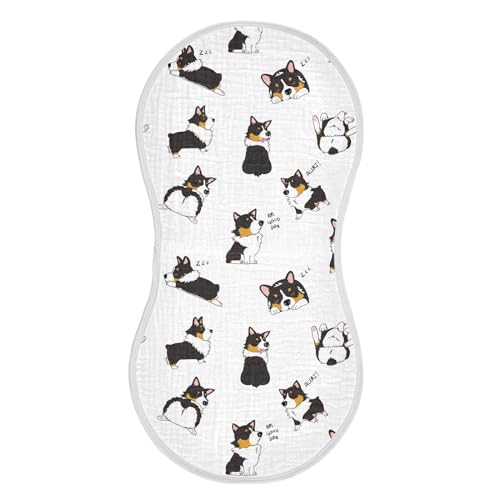 Image of vvfelixl Burp Cloths Pembroke Welsh Corgi Tricolor Dog Seamless Pattern for Baby Boy Girls Baby Washcloths Burp Rags 1 Pack