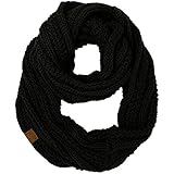 CC Winter Soft Matching Unisex Chunky Knit Cowl Loop Infinity Scarf (Ribbed Solid Black)