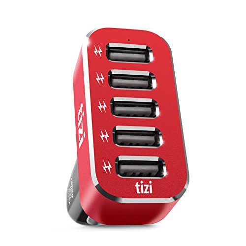 equinux Tizi Turbolader 5X Mega - Caricabatterie per veicoli con 5 USB (12A) con tecnologia Auto MAX Power per Auto, Cinque Porte High Power USB indipendenti dal fabbricante (Fino a 2,4 A)