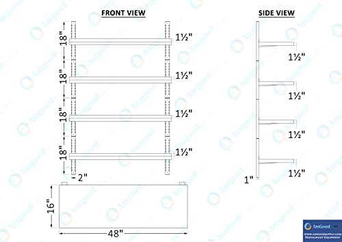 Image of AmGood 16 in. x 48 in. Four-Tier Metal Wall Mount Shelf | Staunless Steel Shelving for Commercial Kitchen, Closet, Garage, Pantry, etc