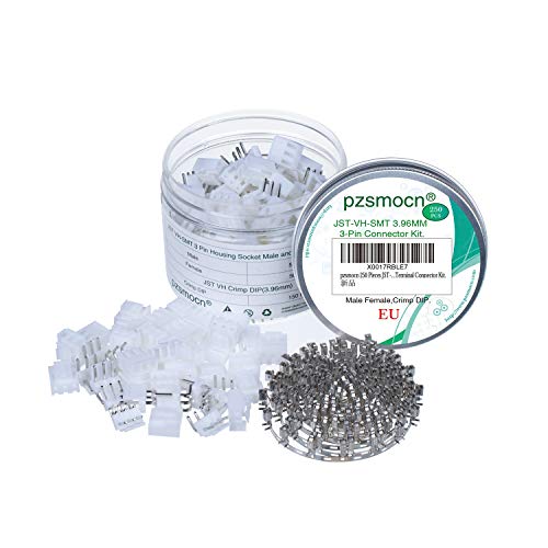 pzsmocn 250 Pieces JST-VH-SMT 3.96mm/Pitch 3-Pin Housing and Male/Female Pin Head Connector Adapter Plug and 3.96mm Female Pin Crimp DIP Terminal Connector Kit.