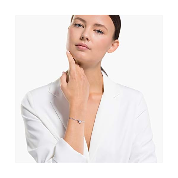 SWAROVSKI-Womens-Attract-Soul-Jewelry-Collection-Pink-Crystals-Clear-Crystals Swarovski Attract Soul Bangle Bracelet with Square Cut Clear Crystal on a Rhodium Plated Setting with Matching Chain