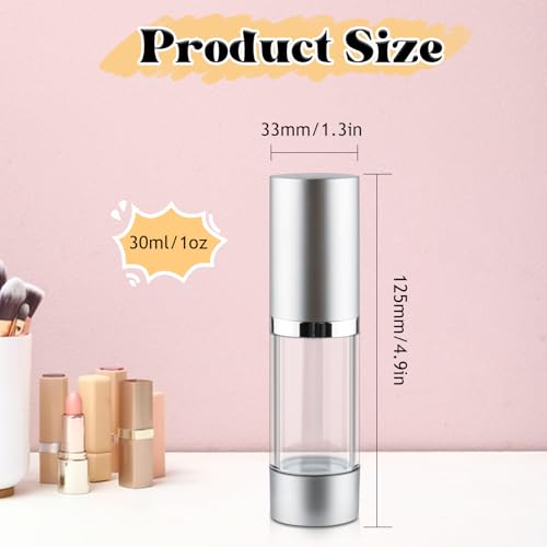 5 Pcs 30ml/1oz Airless Pump Bottles Plastic Vacuum Bottle Refillable Lotion Pump Press Dispenser Clear Cream Jar with Silver Lid for Lotion Foundation Cosmetic