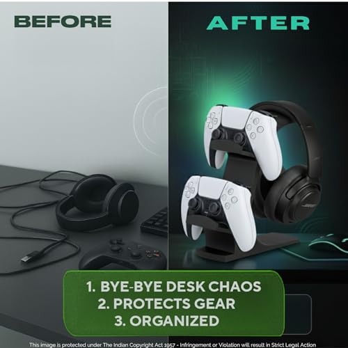 Image of Double Controller Stand for Desk, Controller Holder, Compatible with Xbox Ps5 Controller Stand | Gamepad & Gaming PS5 Setup Accessory | Compatible with Xbox ONE, PS5, PS4, PC (Black)