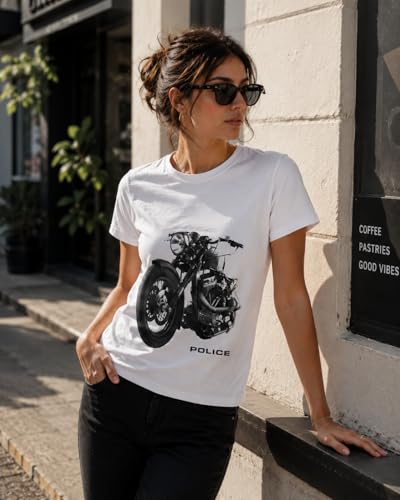 Image of Police Men's Graphic Print T-Shirt | Super Combed Cotton Rich Fabric | Round Neck Half Sleeve Casual Tee | Regular Fit | White