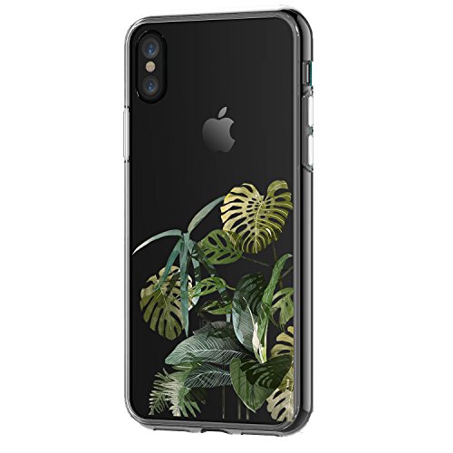 LEMONCOVER iPhone X Case iPhone XS Case, Tropical Floral Natural Plant Pattern Soft TPU Silicone Protective Skin Ultra Slim Clear with Unique Design Bumper Back Cover for iPhone X XS ,Palm leaves