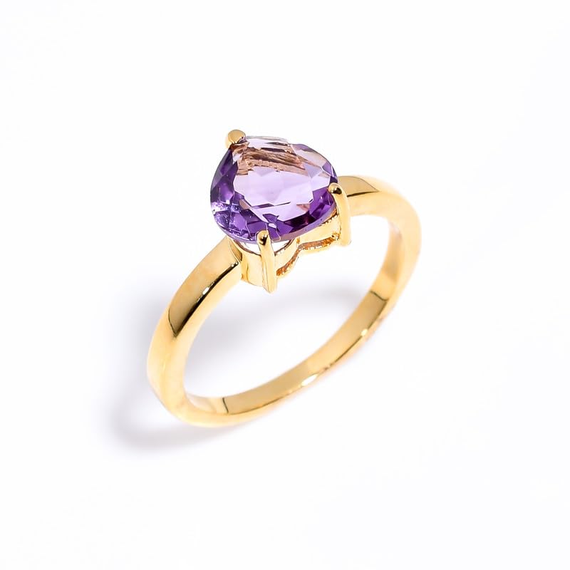 Bague de fiançailles en forme de cœur en améthyste et argent 925 mixte