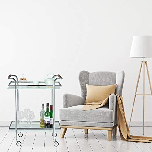 Relaxdays, Srebrny wózek do serwowania, szkło mleczne, wózek serwisowy, wózek do herbaty, z 2 półkami, otwarty, rolki Deluxe, wys. x szer. x gł. x wys. x gł. 85 x 66 x 43 cm