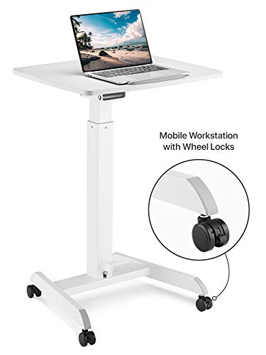 Ocommo Height Adjustable And Tilt Laptop Stand Lectern, Workstation With Wheels, Pneumatic Adjustable Podium With Tilt Laptop Table, White #TOP1