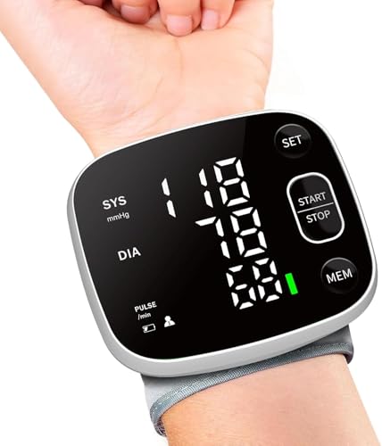 Blood Pressure Monitor Rechargeable Digital Wrist BP Machine for Home Use Adjustable Wrist Cuff with Voice Broadcast 240 Memory Storage for 2 Users with Carrying Case