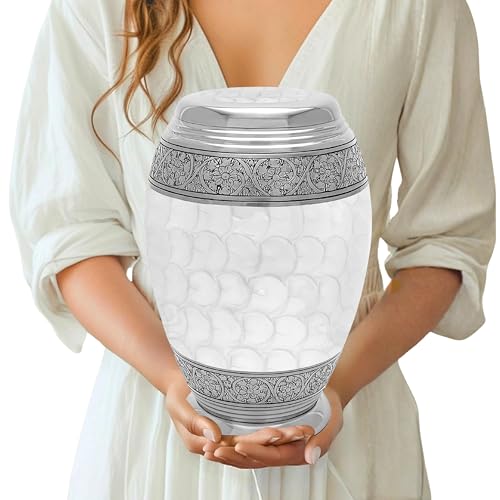 CLEENTABLE Handcrafted Metal Cremation Urn for Ashes - Elegant Adult Funeral Memorial Urn with Secure Screw-Top Lid, Holds Up to 200 lbs - Urns for Human Ashes Adult Man/Woman 10.5" (White Silver) by CLEENTABLE - Image 6