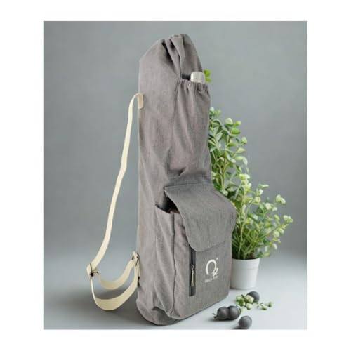 Image of O2 Yoga Mat Bag | Block Style Cotton Yoga Mat Carry Bag with Adjustable Double Straps | Yoga Block Pocket with Bottle Holder | Yoga Mat Cover Bag for Women & Men | Fits 2mm-10mm Mats - Light Grey