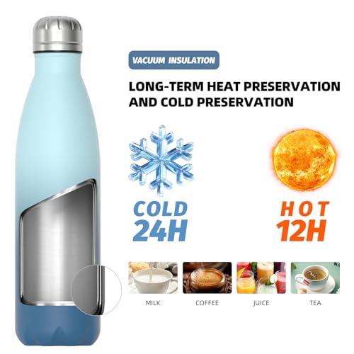 Image of WATERSY Stainless Steel water bottles,17oz /500ml Insulated Water Bottles,Ocean Blue metal water bottle Keeps Drink Cold and Hot,BPA Free kids water bottles for School,Gym,Travel,Sports
