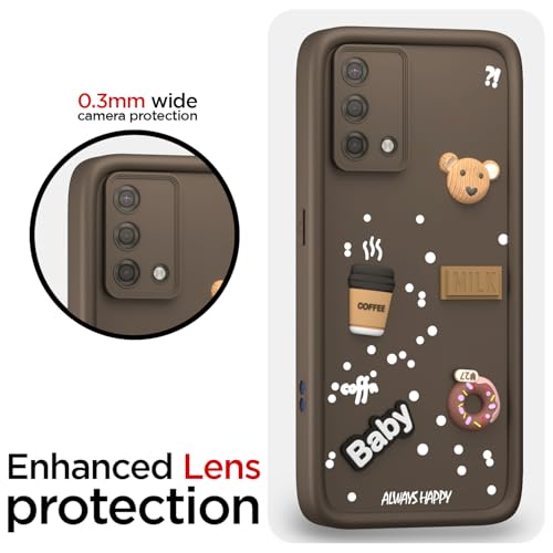 Image of Pikkme Back Cover for Oppo A74 5G | Cute Fun Cartoon 3D Bear Silicone Full Body Protection Bumper Case (Brown)