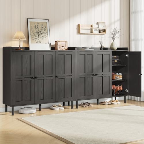 Image of ONBRILL Shoe Cabinet with 3 Doors and Adjustable Shelves, 30 Pairs Shoe Storage Cabinet, 40 Inch Tall Farmhouse Shoe Rack Shoe Organizer Cabinet for Entryway Living Room Closet, Black
