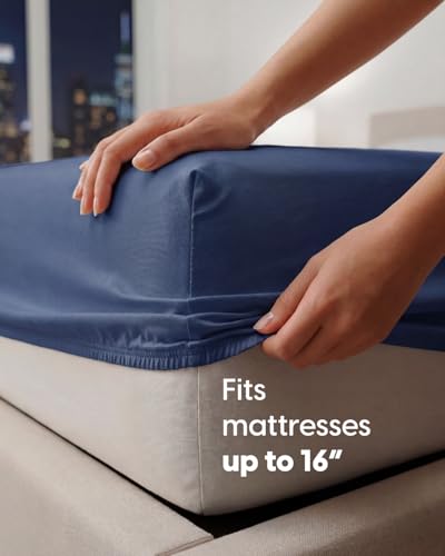 Image of Sleepy Town King Size Bed Sheets - 4 Piece - King Sheet Set - Extra Soft, Comfy & Cooling - Easy Care - Shrinkage, Wrinkle & Fade Resistant - Brushed Microfiber - Deep Pocket Bed Sheets (Navy Blue)