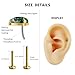 FINE4U Gold Helix Tragus Conch Piercing Jewelry Stud 18G 6mm 8mm - ASTM F136 Titanium Threadless Moss Agate Cartilage Flat back Earring Stud