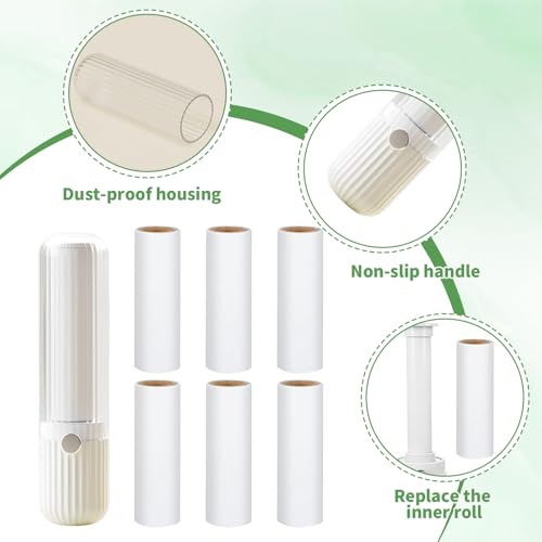 Fusselrolle für unterwegs Wiederverwendbar Fusselrollen Inklusive 6 Mini Nachfüllpacks 1 Abroller Tierhaarentferner Flusenentferner für Kleidung Sofa Tierhaare Perlweiß