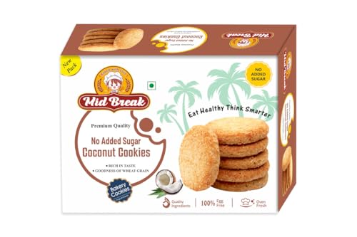 MidBreak Sugar-Free Coconut Biscuits - High Fiber Gut-Friendly Low Glycemic Index Cookies Tasty Healthy Snacks Pack of 1