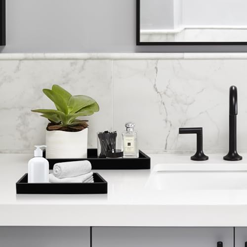 2 Stück Badezimmer Tablett, Schwarzes Rechteckiges Tablett,Bad Tablett, Badezimmer Aufbewahrungstablett, Silikon Tablett Deko für Waschtisch, Badewanne, Küchenspüle und Toilette