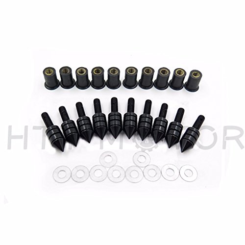Xkmt Group Motorcycle Wellnut Bolt Kit - Windscreen Fairing Spikes - Black - Honda Cbr 600Rr 1000Rr, Suzuki Gsxr 600 750 1000, Yamaha R1 R6 R6S, Kawasaki Zx6R Zx9R Zx10R Zx12R #TOP1