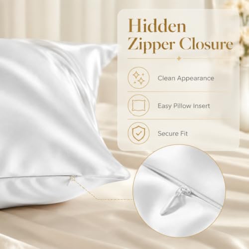 Silk Pillow Cases 2 Pack Standard Size with Zipper,White - image 2