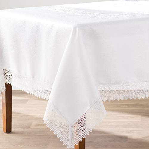 Violet Linen Treasure Lace Tablecloth White 70" by 140" Oblong/Rectangle - Thumbnail 3