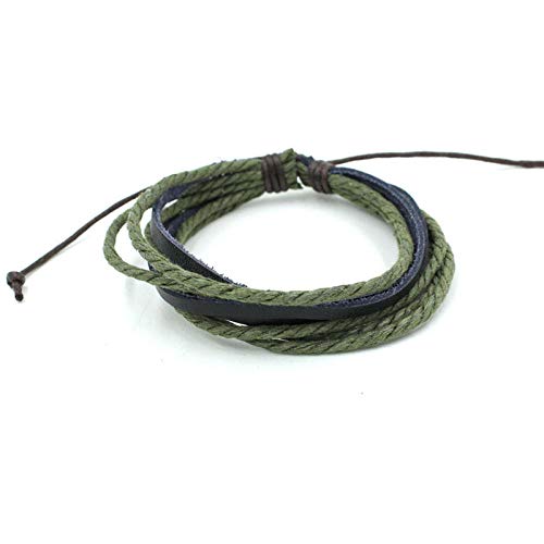 Bracelet homme et femme personnalité en cuir vert anti-allergie