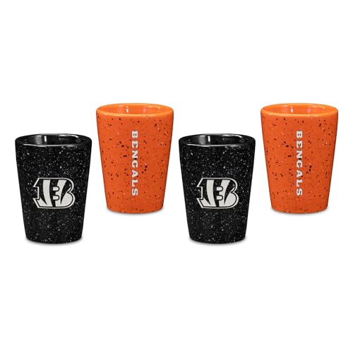 Rico Industries NFL Football Cincinnati Bengals Standard 2oz Collectors/Dessert Ceramic 4-Pack Shot Glass