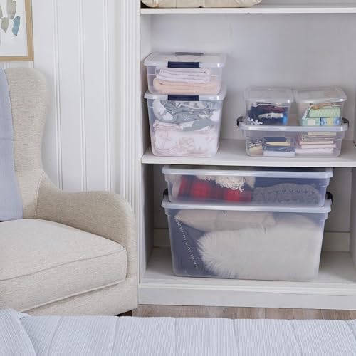 Image of Rubbermaid Cleverstore Clear Dorm Variety 16-Pack, Made in USA, Stackable Large Clear Storage Bins with Lids, See-Through Plastic Storage, with Latching Lids, BPA-Free