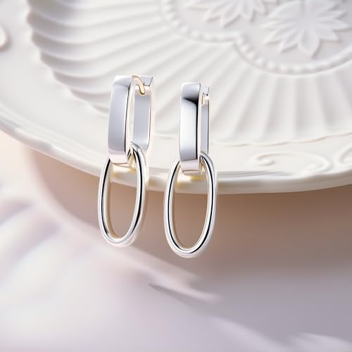 14K Gold Plated 925 Sterling Silver Dangle Earrings For Women Drop Earrings Small Sterling Silver Earrings Square Huggie Paperclip Dangly Hoop Silver Hoops Earrings Jewelry4