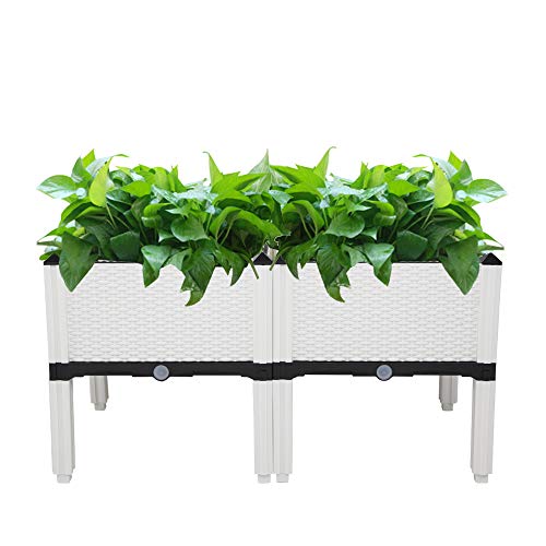 Helloland Set Of 2 Planting Box Raised Garden Bed Set Patio Planter Boxes For Vegetable Flowerfruit Planting (White) #TOP1