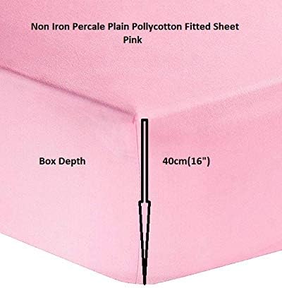 Queens Land Home Extra Deep 16"(40cm) Non Iron Percale Plain Pollycotton Fitted Sheet-(Super King, Pink) - Image 3