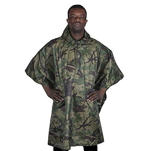 FOX OUTDOOR PRODUCTS Men's Ripstop Poncho, Water-Repellent 210D Polyester PU-Coated Lightweight Packable Hooded Rain Coat