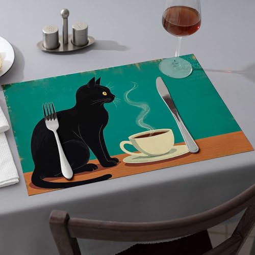 Set de table chat noir lot de 6 dessous de table lavables pour repas - 2