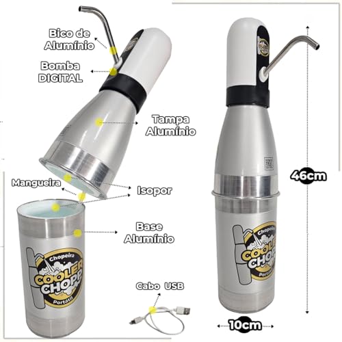 Cooler Chopp - Chopeira eletrônica portátil - Aluminio Verniz + BAG