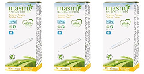 Masmi Regular Applicator Tampons Bio-Baumwolle, plastikfrei, 100% biologisch abbaubar, parfümfrei, hypoallergen, chlor- und dioxinfrei (Triple Pack)